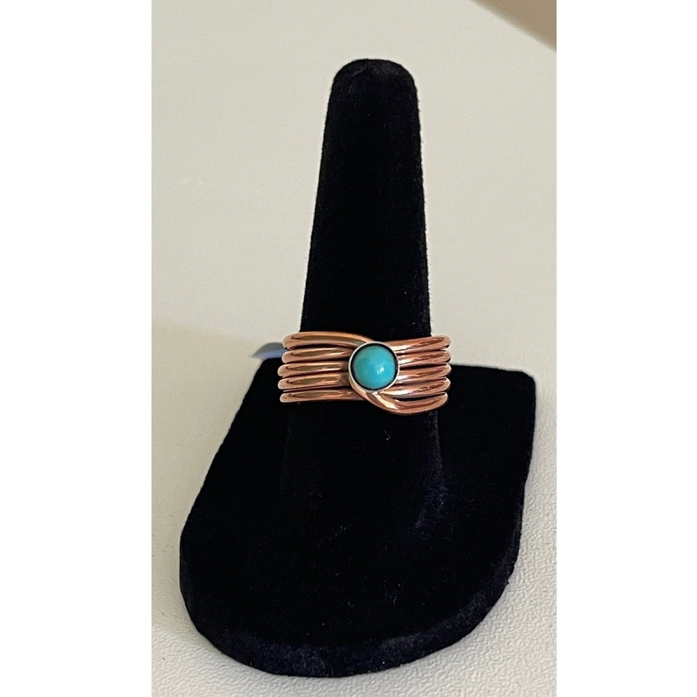 Navajo Yolanda Skeets Handmade Copper and Kingman‎ Turquoise Ring Size 7